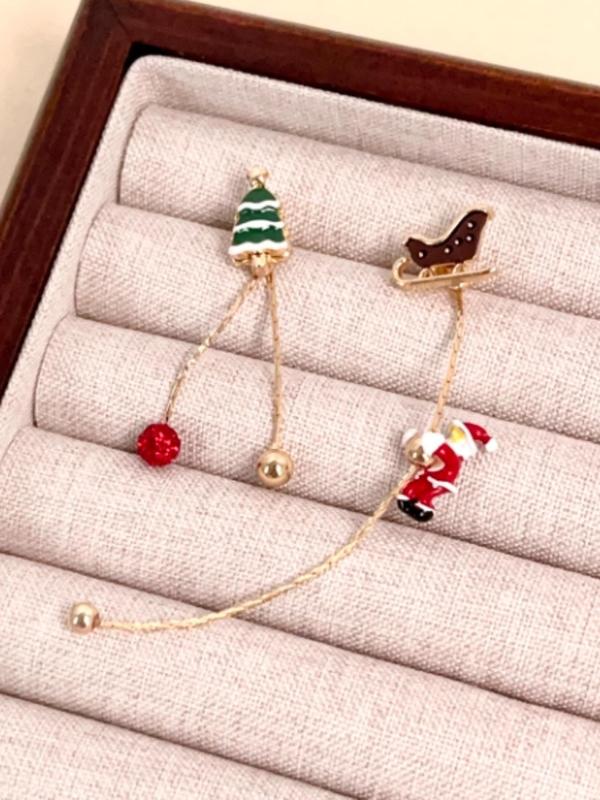 Cute Christmas Themed Dangle Earrings, Asymmetrical Long Tassel Earrings, Fashion Jewelry Accessories for Women & Girls