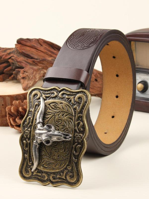 Western Cowboy Style Animal Decor PU Buckle Belt, Vintage Style Belt for Men & Women, Fashion Accessories for Daily Wear