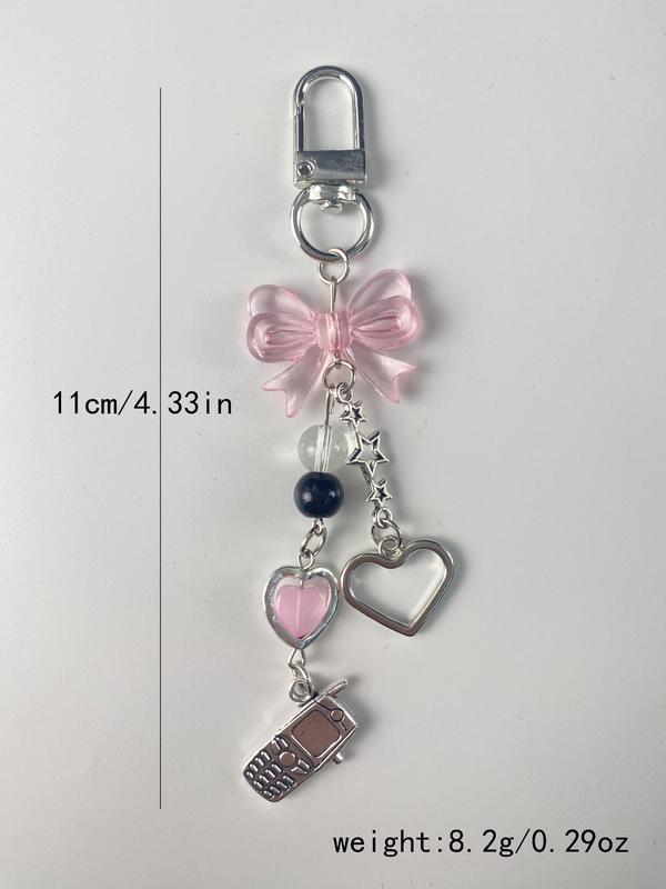 Cute Bow & Heart Design Keychain, Zinc Alloy Keychain for Women & Girls, Fashion Keychain for Bag, Car, Phone Decoration