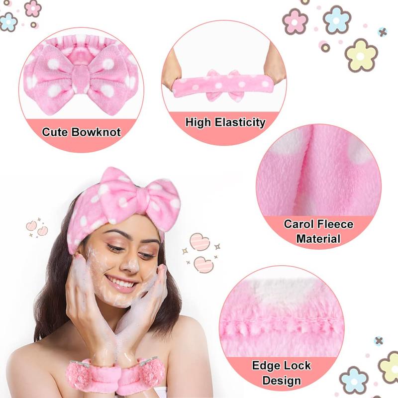 6 count Face Wash Headband and Wristband Set, Soft Spa Headband Cute Absorbent Wrist Towels for Washing Face Skincare Makeup Stocking Stuffers(Pink,  Blue)