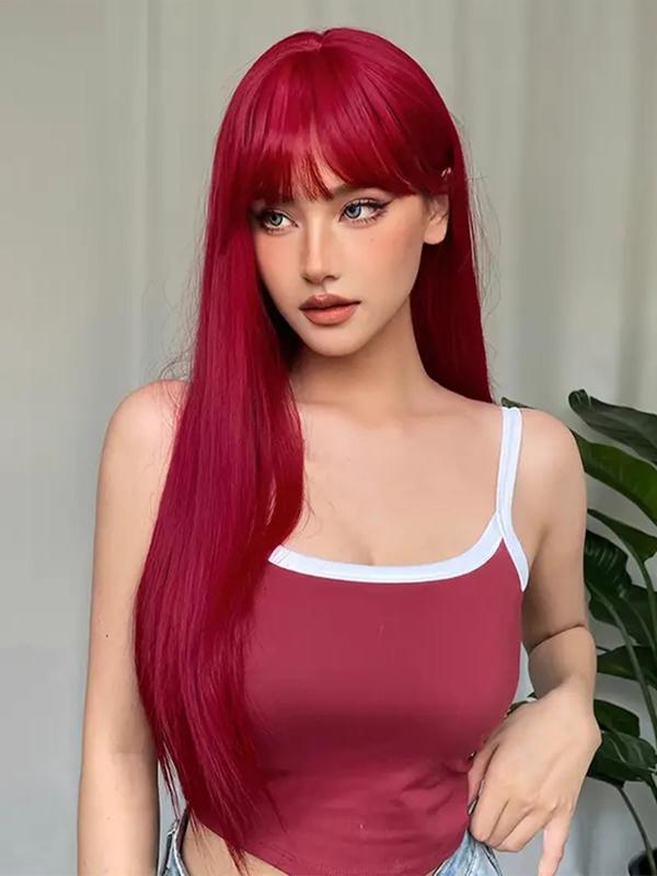 26 Inch Long Straight Wigs for Women,  Gorgeous Fluffy Wigs with Bangs for Party, Daily, Anime or Costume Party, Striking Natural Fluffy Hair Wigs with Bangs for Women, Hair Accessories Not Included