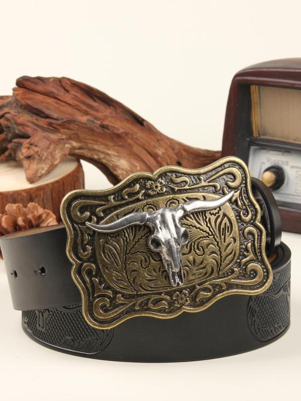 Western Cowboy Style Animal Decor PU Buckle Belt, Vintage Style Belt for Men & Women, Fashion Accessories for Daily Wear