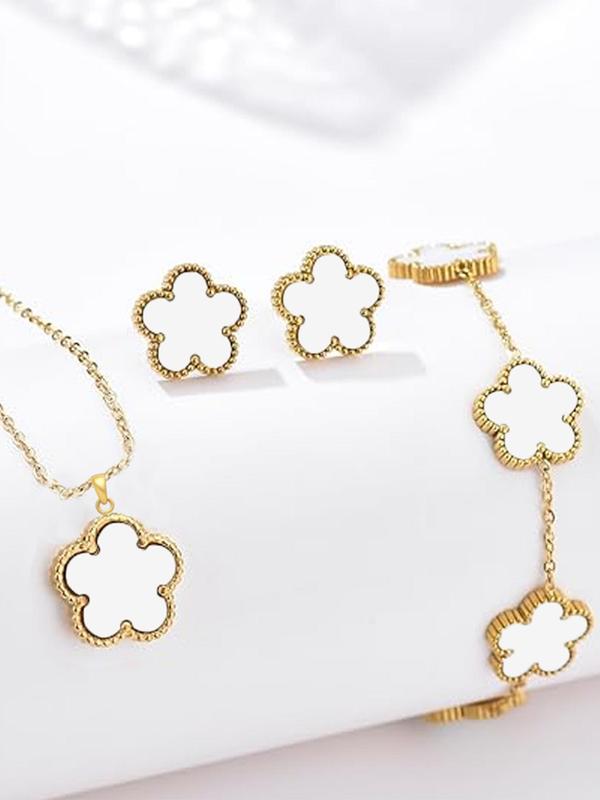 Flower Design Jewelry Set, Including Necklace & Bracelet & Earrings, Elegant Jewelry Set for Women & Girls, Trendy All-match & Exquisite Jewelry Set for  Gift