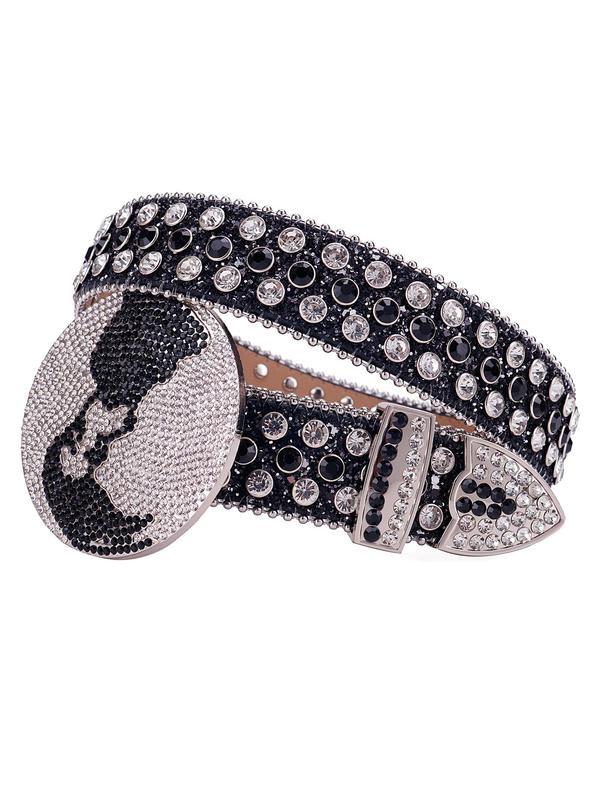 Rhinestone Decorated Belt, Fashionable PU Buckle Belt for Women & Men, Trendy All-match & Exquisite Belt for Daily & Party Clothing Decoration