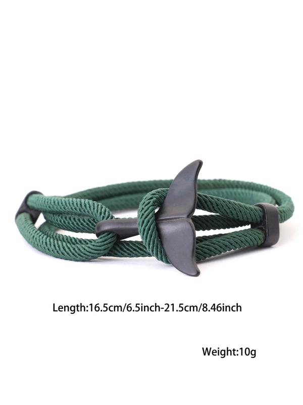 Unisex Simple Style Plain Color Whale Tail Design Braided Layered Bracelet, Casual Trendy Adjustable Bracelet, Fashionable Accessories for Daily & Party & Back To School