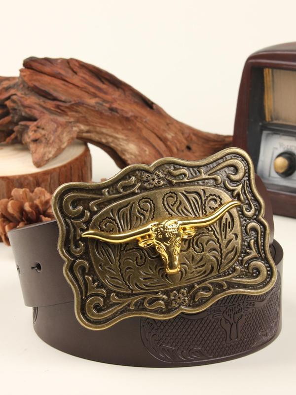 Western Cowboy Style Animal Decor PU Buckle Belt, Vintage Style Belt for Men & Women, Fashion Accessories for Daily Wear