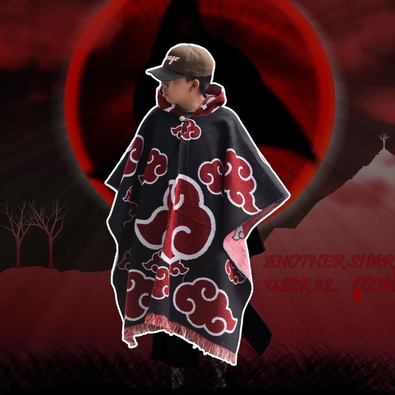 Exclusive Alpaca Poncho - Akatsuki-Inspired Unisex Cape | Warm, Thick, Handcrafted | Perfect Gift for Anime Lovers Costumes Halloween Handmade Outfit Stylish Menswear Coats Underwear Warmer Wool Crewneck Round Neck Tropical Clothing Cloud