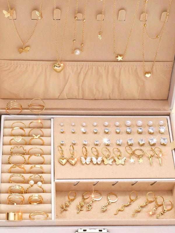 Fashion Rhinestones & Faux Pearls Jewelry Set, Casual Butterfly & Snake & Star & Heart Design Jewelry Set for Women & Girls, Trendy All-match & Exquisite Jewelry Set for Gift