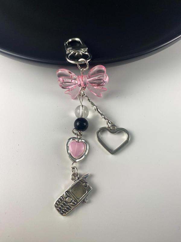 Cute Bow & Heart Design Keychain, Zinc Alloy Keychain for Women & Girls, Fashion Keychain for Bag, Car, Phone Decoration