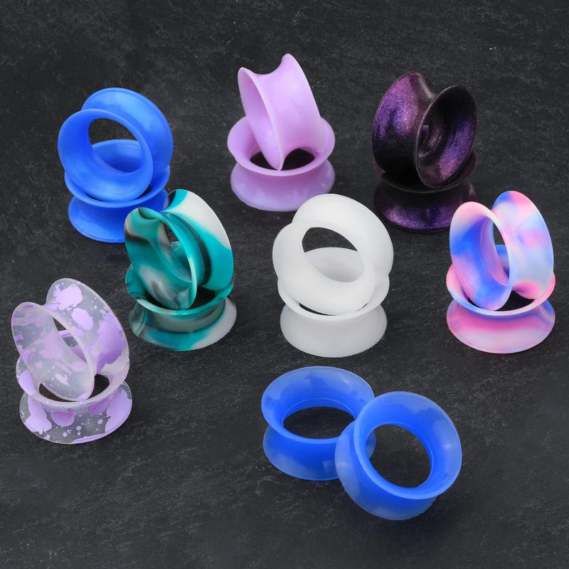 16PCS Lavender Double Flare Soft Silicone Flesh Tunnels