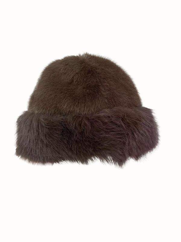 Women's Solid Color Thickened Faux Fur Bucket Hat, Casual Warm Fisherman Hat for Fall & Winter, Fashion Accessories for Women & Girls