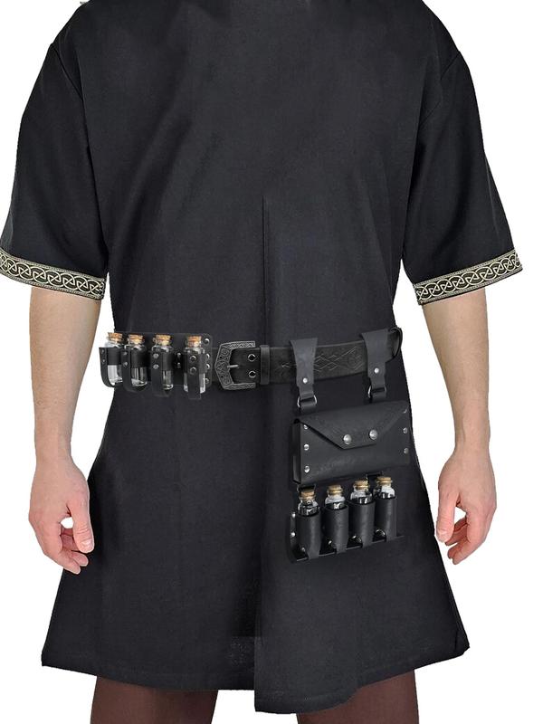 Alchemy Belt with Medieval Alchemy Fanny Pack, Contains Multiple Magic Potion Bottles, Renaissance Embossed Belt and Rivet Fantasy Belt, Side Bag Combination for All Kinds Of Cosplay Activities