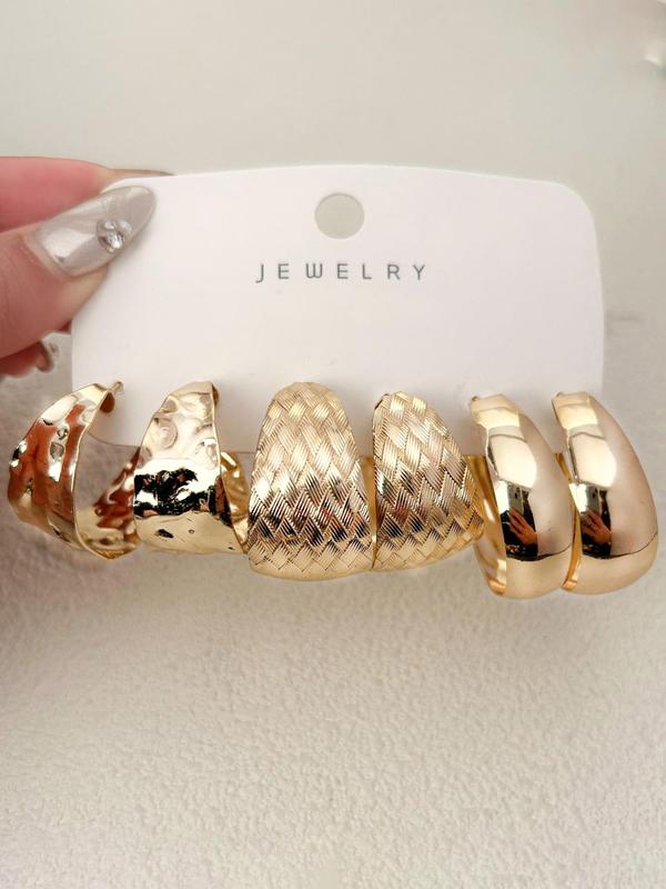 Fashionable Solid Color Hoop Earrings, 6 Pairs Fashion Alloy Jewelry for Party, Daily Clothing Decor, Trendy All-match & Exquisite Jewelry for Birthday Gift