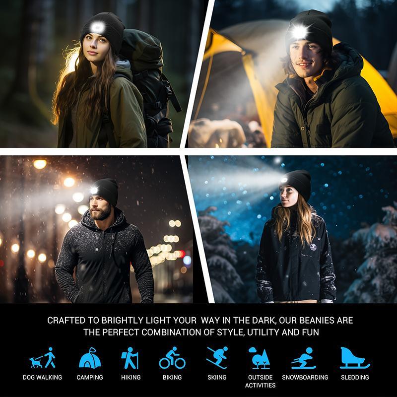 Led Light Beanie Hat, 1 Count Lightweight Warm Knit Hat with Light, Usb Rechargeable Stretchable Knit Cap for Night-time Safety, Led Beanie Hat for Men & Women, Camping Accessories, Christmas, Christmas Gift