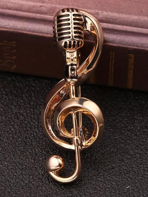 Unisex Street Trend Music Note & Microphone Design Brooch, Trendy Novelty Brooch for Bag & Clothes Decor, Chic Vintage Clothes Accessories As Gift for Friends