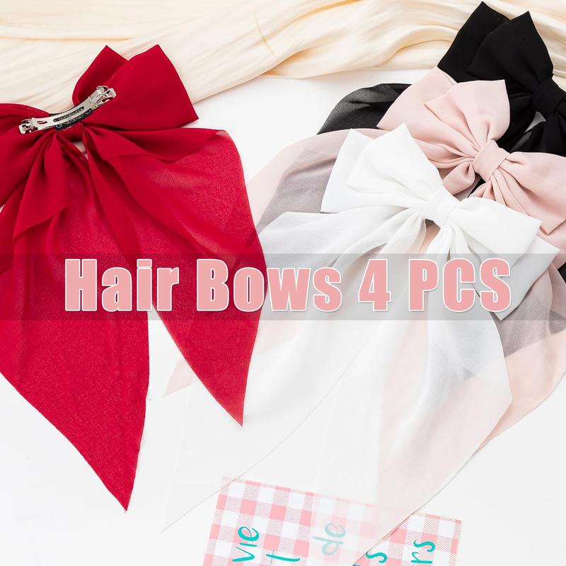 Large Hair Bows 4 PCS Ribbon Bow for Women,Hair Bows for Women,Oversized Long-tail Cute Aesthetic Hair Accessories,Large Hair Barrettes for Women,Big Bows for Girls