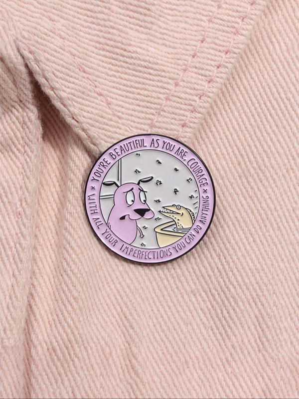 Unisex Cute Cartoon Dog & Letter Pattern Brooch, Round Shaped Badge for Daily Clothing Decor, Trendy All-match & Exquisite Brooch for Birthday Gift