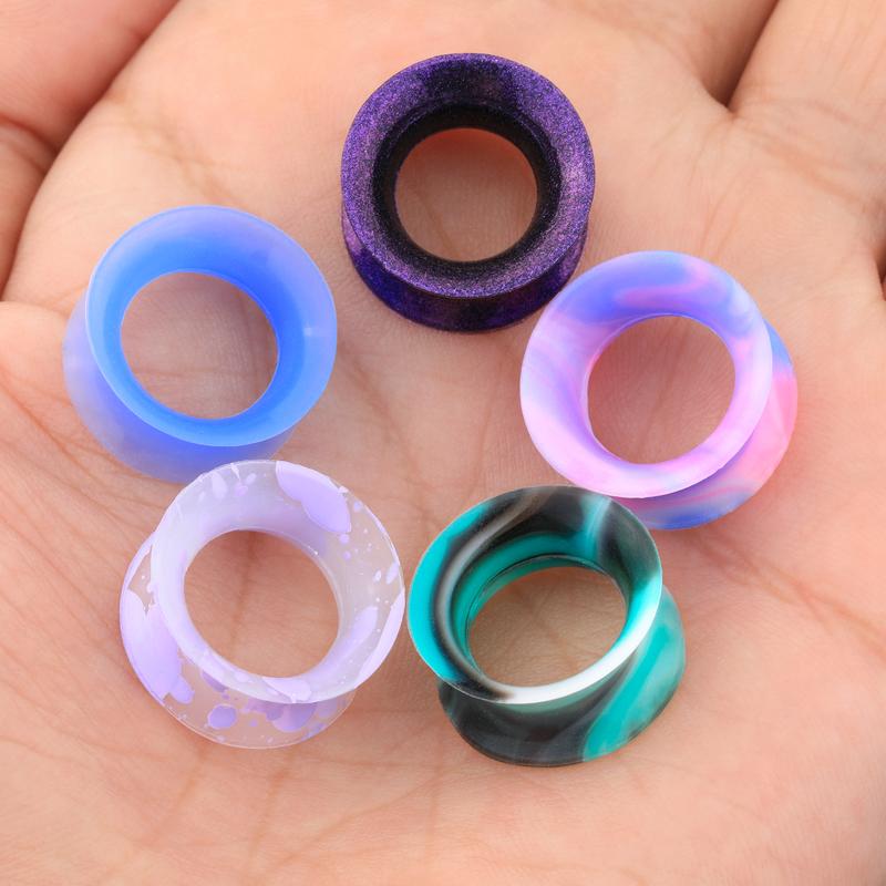 16PCS Lavender Double Flare Soft Silicone Flesh Tunnels