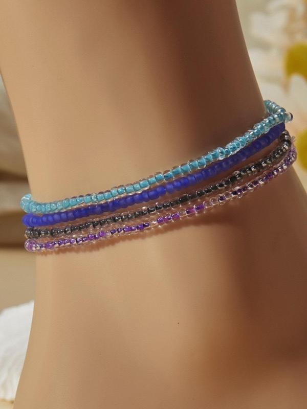 Random Color Beaded Anklet, Boho Style Luminous Beaded Anklet for Women & Girls, Fashion Jewelry for Party, Daily Decor, Trendy All-match & Exquisite Jewelry for Birthday Gift