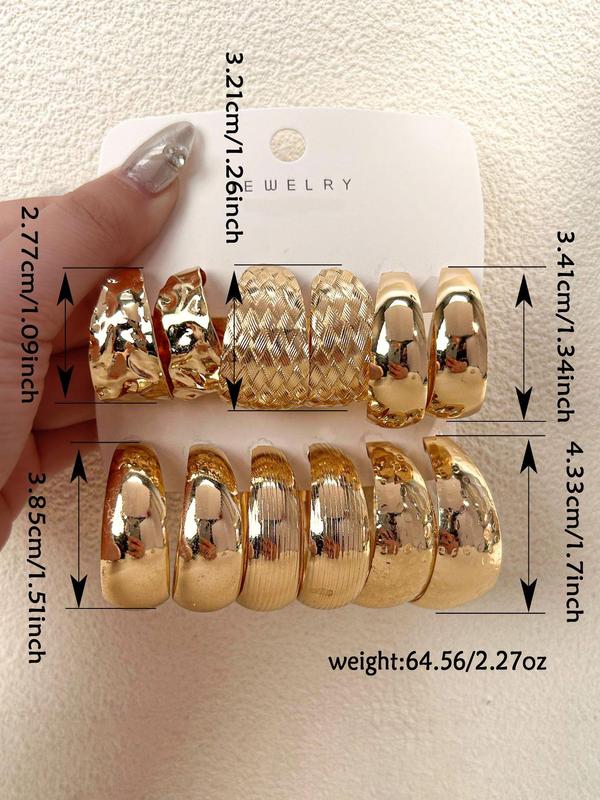 Fashionable Solid Color Hoop Earrings, 6 Pairs Fashion Alloy Jewelry for Party, Daily Clothing Decor, Trendy All-match & Exquisite Jewelry for Birthday Gift