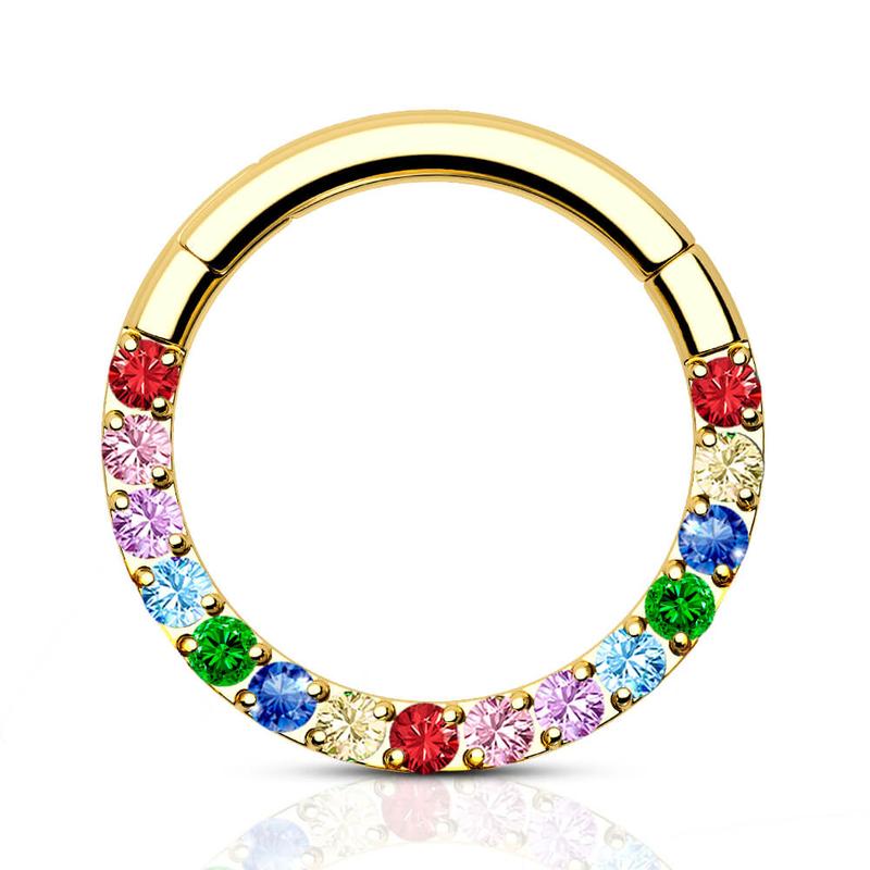 Oufer 16G 8mm Colorful Front CZ Hinged Segment Septum Ring