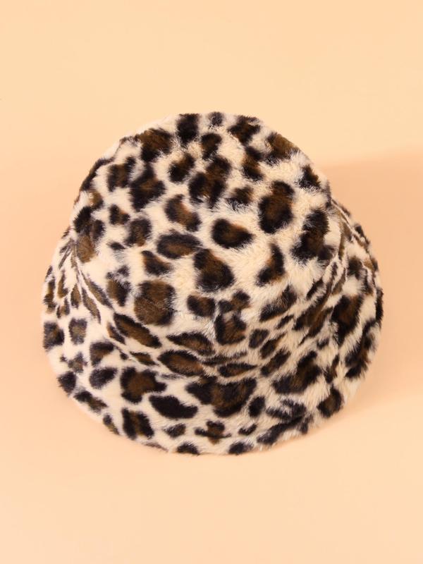 Women's Street Trend Leopard Graphic Fluffy Bucket Hat, Trendy Warm Comfy Bucket Hat, Chic All-match Accessories for Fall & Winter for Women & Girls