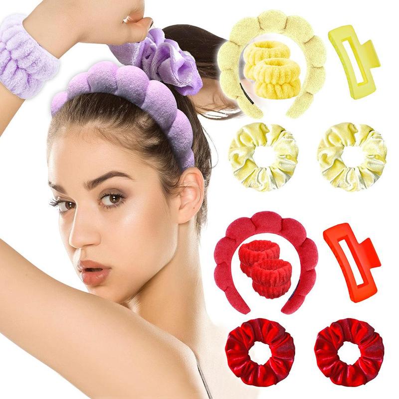 Hair Accessories for Women, 1 Count Cloud Shaped Hair Band & 2 Counts Elastic Hair Rope & 2 Counts Face Wash Wristband & 1 Count Hairpin, Heatless Styling Tools