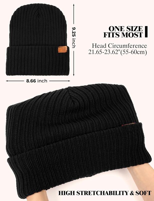 Beanie Hats for Men Women Fleece Winter Hat Chunky Knit Skull Stocking Caps for Guys Thermal Snow Hat Heated Cuffed Gift