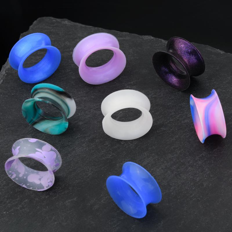 16PCS Lavender Double Flare Soft Silicone Flesh Tunnels