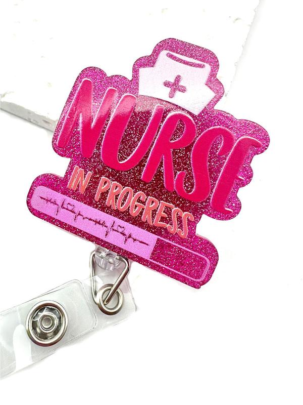 Nurse in Progress Retractable Badge Brooch,  Cute Name Badge Holder with ID Clip for Nurse Doctor Student Volunteer Employee, Fashion Accessories for Women & Men