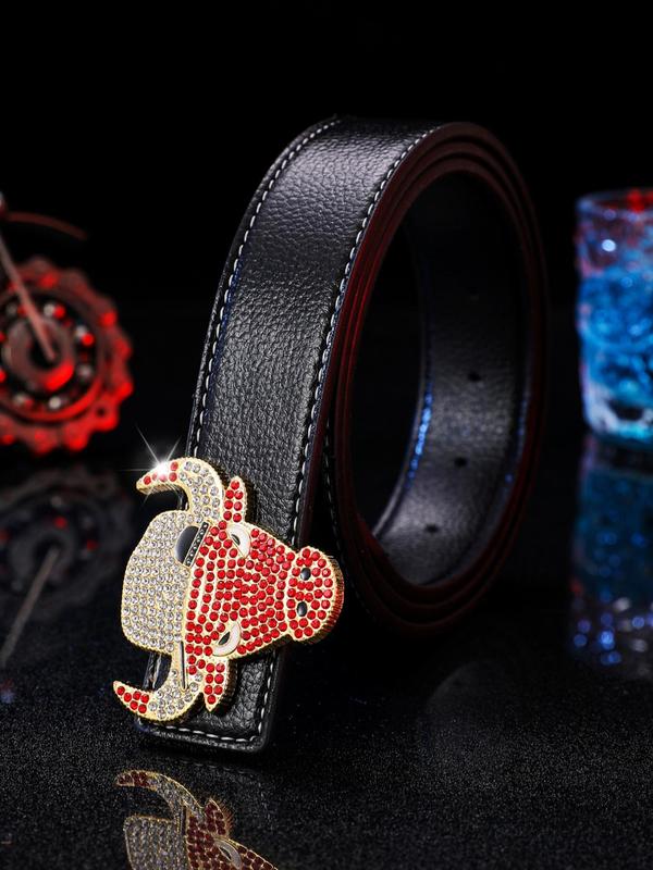 Men's Street Trend Rhinestone Bull Head Buckle Decorated Pu Leather Belt, Trendy Hip Hop Belt, Fashionable Clothes Accessories for Daily & Party Outfits