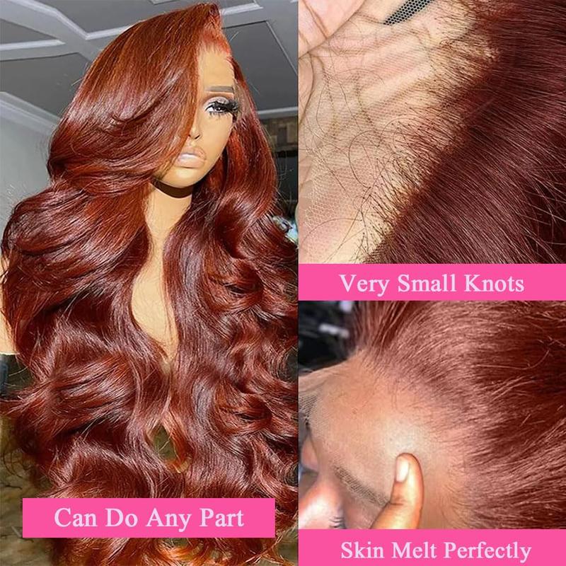 Reddish Brown 13x6 Lace Front Wigs  Pre Plucked 180% Density Body Wave Auburn Colored  Lace Frontal Wig