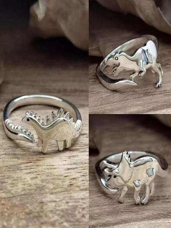 4pcs Cute Dinosaur Design Cuff Ring For Daily Decoration, Animal Theme Alloy Ring For Boy & Girl, Fashion Accessories For Daily Wear