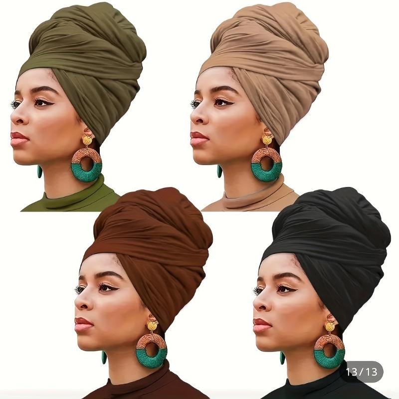 4pcs Boho Mature Jersey Turbans Solid Color Thin Breathable Shawls Casual Outdoor Sunscreen Elastic Scarves