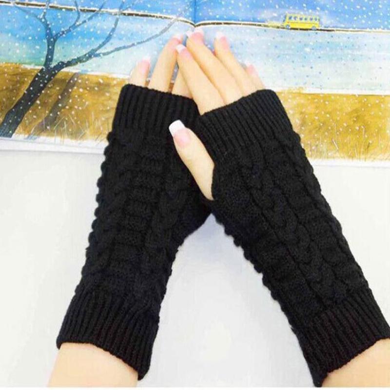 Women's Solid Color Fingerless Knitted Gloves for Christmas Gift, Casual Trendy Warm Gloves for Fall & Winter, Fashionable Sports Gloves for Women & Girls