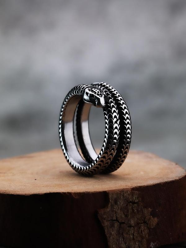 Vintage Snake Design Stainless Steel Ring, Fashion Jewelry for Party, Daily Clothing Decor, Trendy All-match & Exquisite Jewelry for Birthday Gift