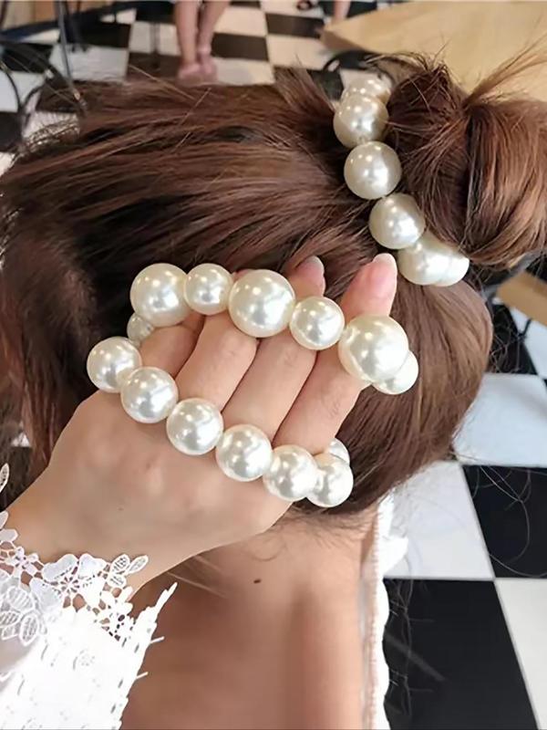 Elegant Style Faux Pearl Decorated Hair Tie (3pcs), High Stretch Hair Scrunchies, Fashion Hair Accessories for Women & Girls