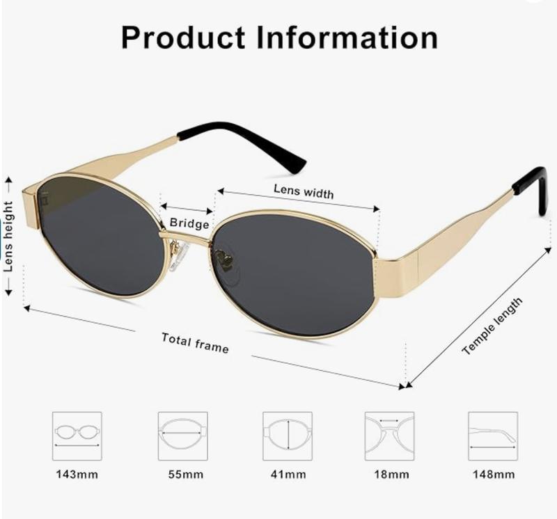 Women's Vintage Oval Frame Sunglasses, Trendy Casual Sunglasses for Everyday Summer Beach Vacation Use, Fashion Accessories for Outdoor Activities