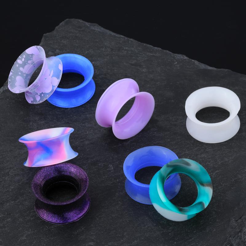 16PCS Lavender Double Flare Soft Silicone Flesh Tunnels