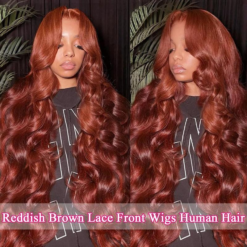 Reddish Brown 13x6 Lace Front Wigs  Pre Plucked 180% Density Body Wave Auburn Colored  Lace Frontal Wig