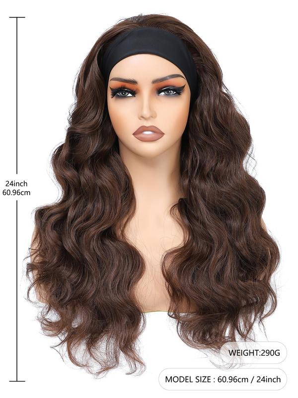 24 Inch Long Body Wavy Glueless Headband Wigs for Women, Hairstyles Ideas, Natural Looking Gorgeous Fluffy Glueless Wigs with Headband, Full Machine Wigs for Cosplay, Anime Or Costume Party Hairstyle, Back To School, Fall Outfit、Fall Freshness