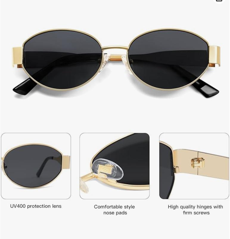 Women's Vintage Oval Frame Sunglasses, Trendy Casual Sunglasses for Everyday Summer Beach Vacation Use, Fashion Accessories for Outdoor Activities