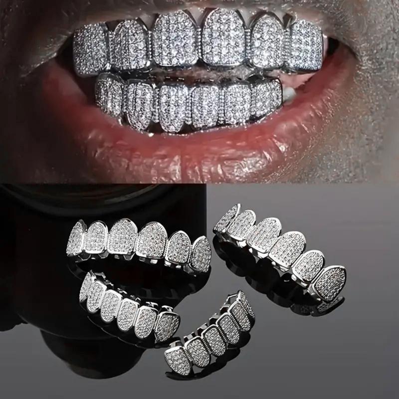 2 Piece Top & Bottom Set for Rappers and Cosplayers -  Cubic Zirconia Teeth Grills Punk Tooth Caps Cosplay Rapper Jewelry Glittering Hip Hop Cubic Zirconia Teeth Grills -