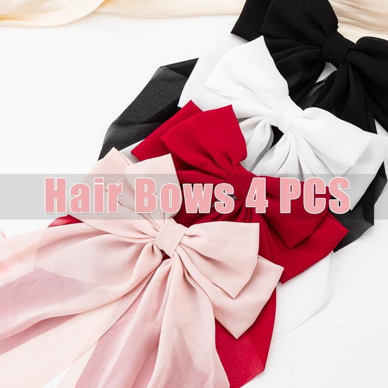 Large Hair Bows 4 PCS Ribbon Bow for Women,Hair Bows for Women,Oversized Long-tail Cute Aesthetic Hair Accessories,Large Hair Barrettes for Women,Big Bows for Girls