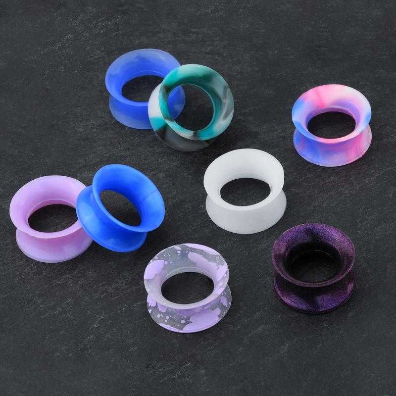 16PCS Lavender Double Flare Soft Silicone Flesh Tunnels