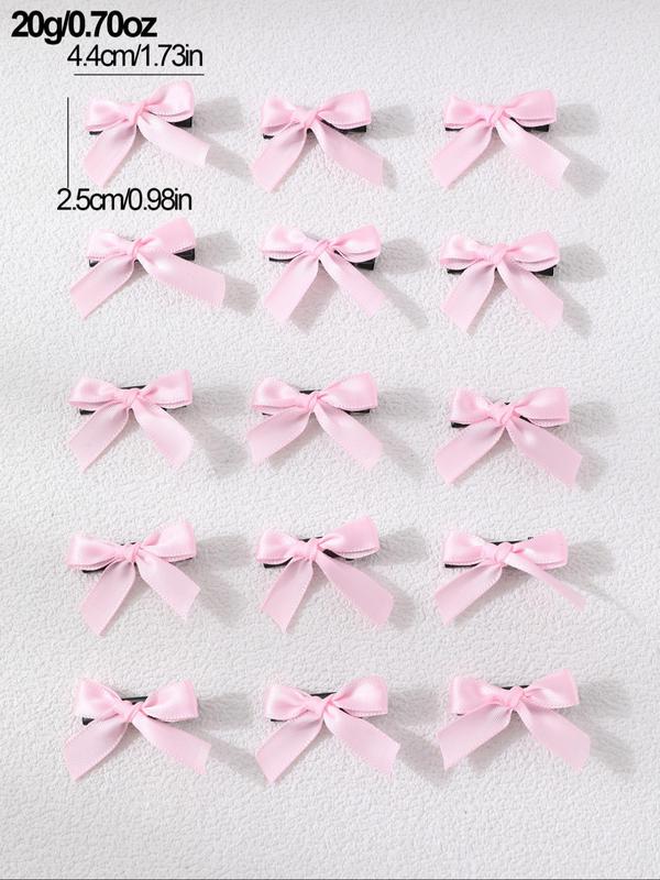 Sweet Bow Decor Hair Clips, 15pcs Cute Hair Accessories for Women & Girls, Plain Color Temperament Bangs Clip for Party, Daily Clothing Decor