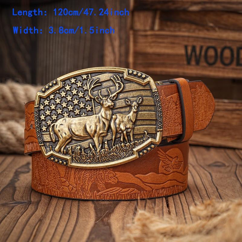 Western Cowboy PU Leather Belt - Men Waist Strap Bull Decoration Floral Engraved for Jeans chao ren