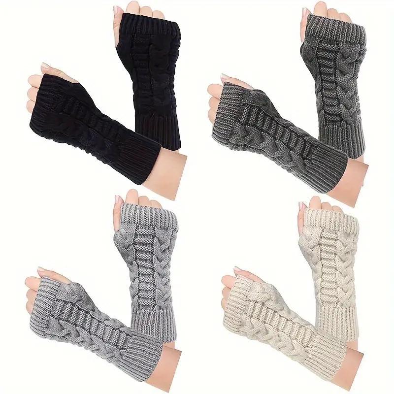 Women's Solid Color Fingerless Knitted Gloves for Christmas Gift, Casual Trendy Warm Gloves for Fall & Winter, Fashionable Sports Gloves for Women & Girls