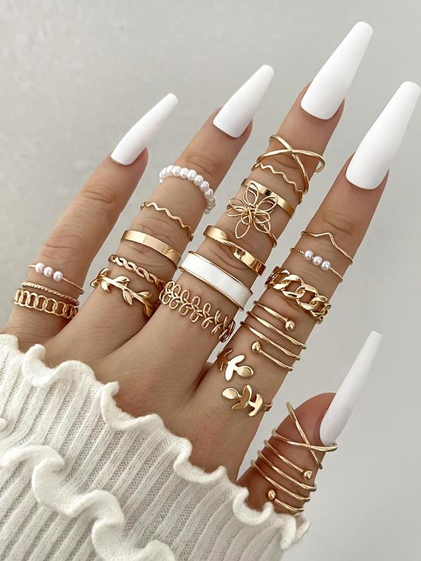 Boho Style Hollow Out Flower Design Rings, 22pcs Summer Rings, Summer Jewelry, Fashion Accessories for Women & Girls, Retro Jewelry for Party, Daily Clothing Decor, Trendy All-match & Exquisite Jewelry for Birthday Gift