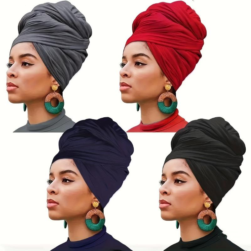 4pcs Boho Mature Jersey Turbans Solid Color Thin Breathable Shawls Casual Outdoor Sunscreen Elastic Scarves